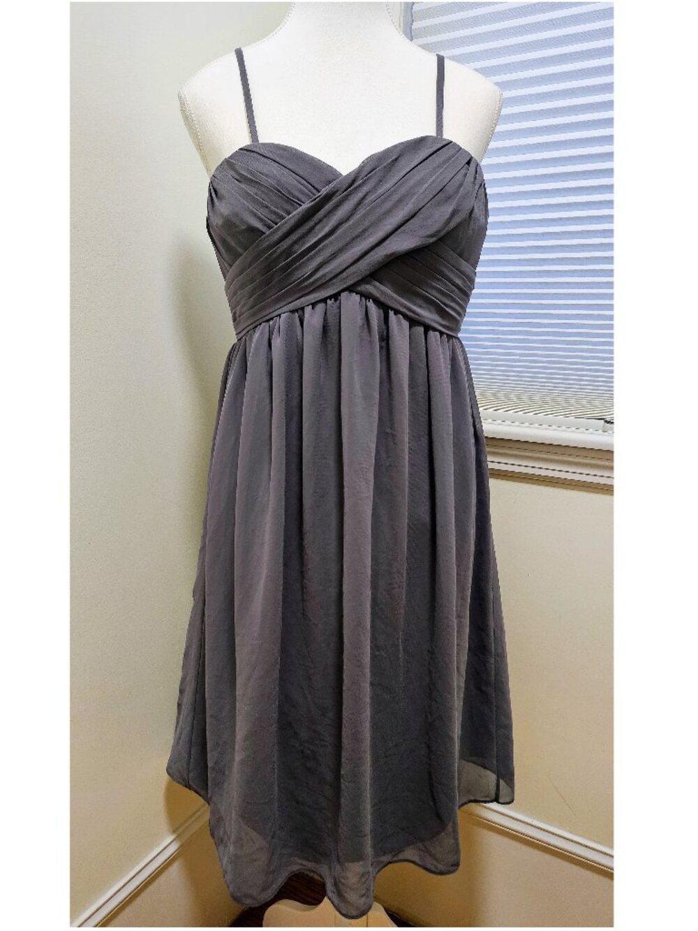 Bill Levkoff Strapless Chiffon Cocktail Dress in Charcoal Gray